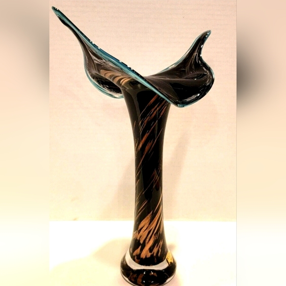 Pwter Kaspar Brown & Gold Swirl Handblown 24% Lead Crystal Vase, Germany - Picture 1 of 11